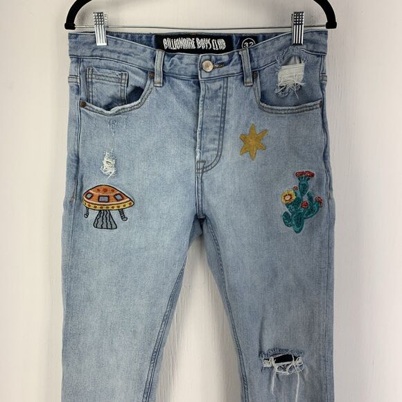 Billionaire Boys Club BBC Mens 32 Infinity Jeans Grunge Embroidered Distressed - Picture 3 of 8
